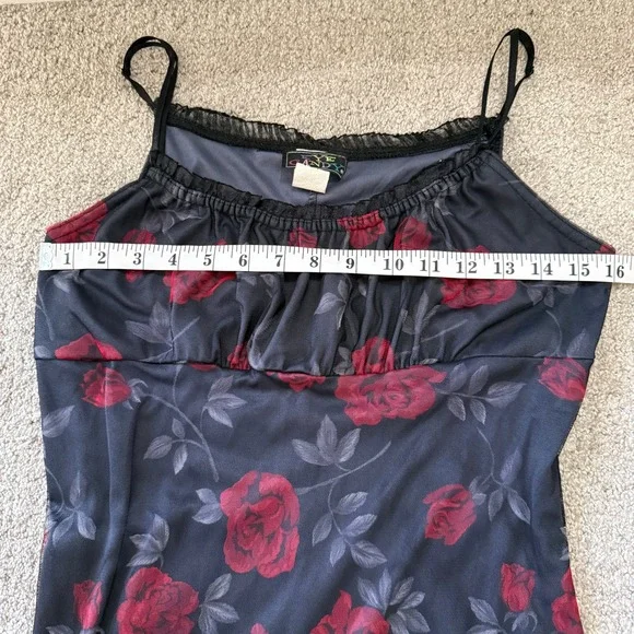 Y2K Eye Candy Vintage 90s Red Rose Floral Slip Dress Small Whimsygoth Grunge - Picture 8 of 9